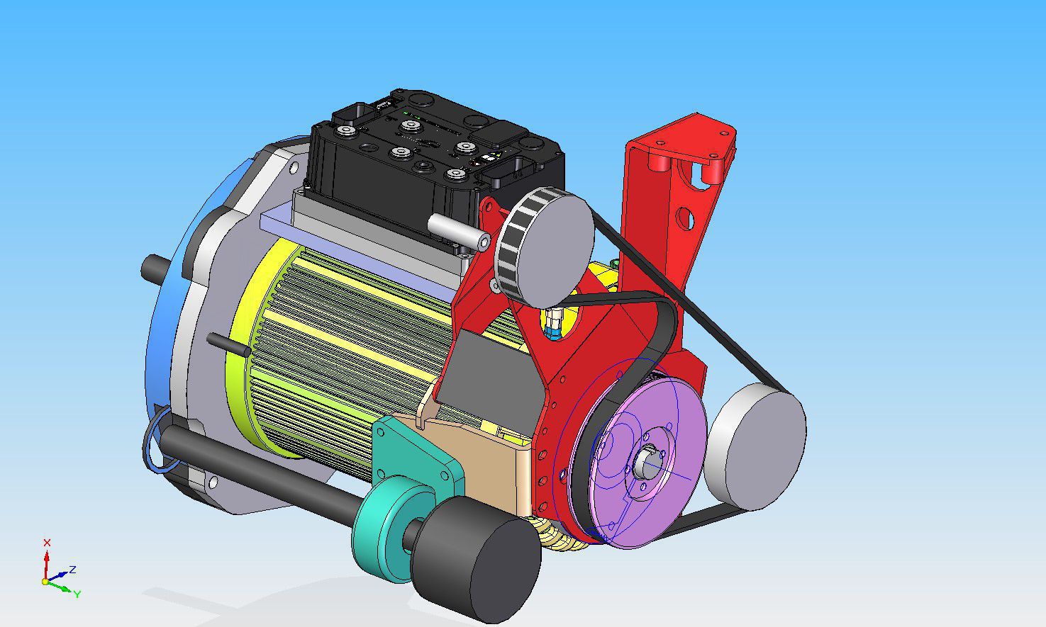 Il modello 3D del gruppo motore-cambio con staffaggi e piastra di collegamento