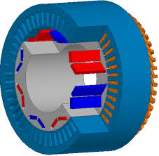 Struttura di un motore sincrono IPM  in configurazione V-shape, configurazione IPM abbastanza comune ed utilizzata per es. da Toyota e Tesla.